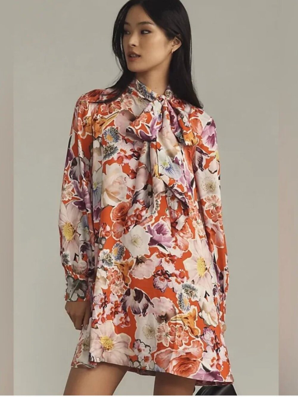 Anthropologie The Caroline Tie-Neck Mini Dress by Maeve Floral Multicolor Dress
